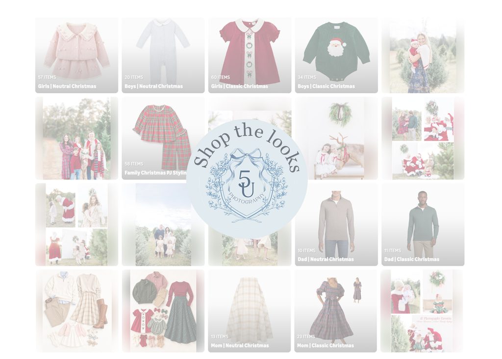 5U Photography Amazon storefront graphic featuring curated family Christmas outfit and styling collections.