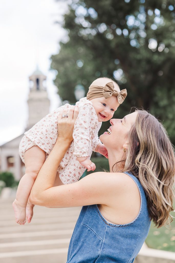 Family photographs celebrating Harper's six-month milestone at Samford University.
