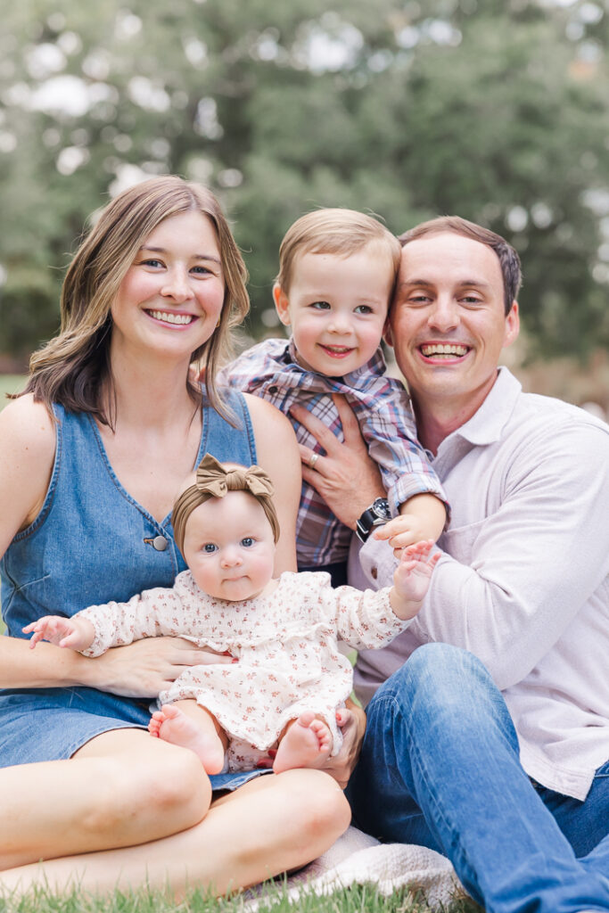 The Welch family together during Harper's six-month milestone session at Samford University in Birmingham, Alabama.