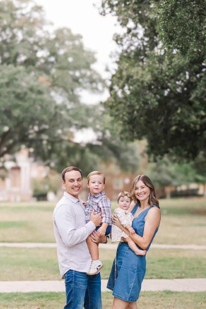 Welch family portrait on the lawn at Samford University.