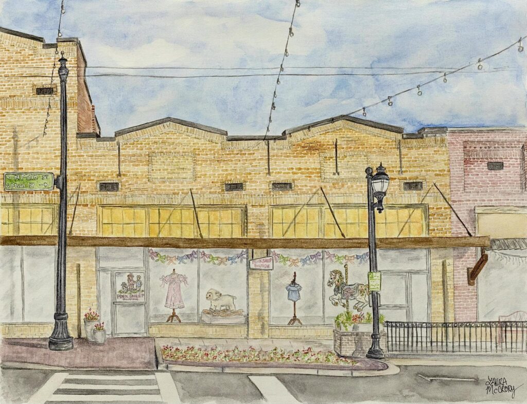 Painting of the Pink Sheep Boutique Store front, one of the best baby boutiques in Birmingham, AL